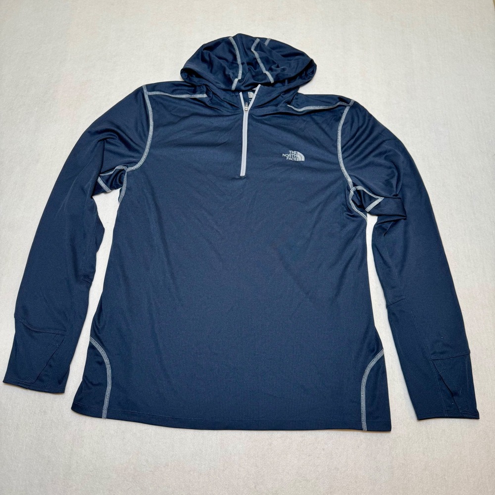 The North Face Mens FlashDry 1/4 Zip Hoodie Navy Blue Waffle Knit Large L